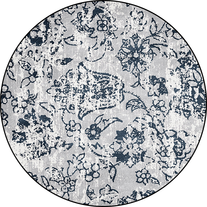 Lisslune | Gray Shabby Chic Rug Polyester Floral Pattern Rug Washable Non-Slip Back Rug for Living Room