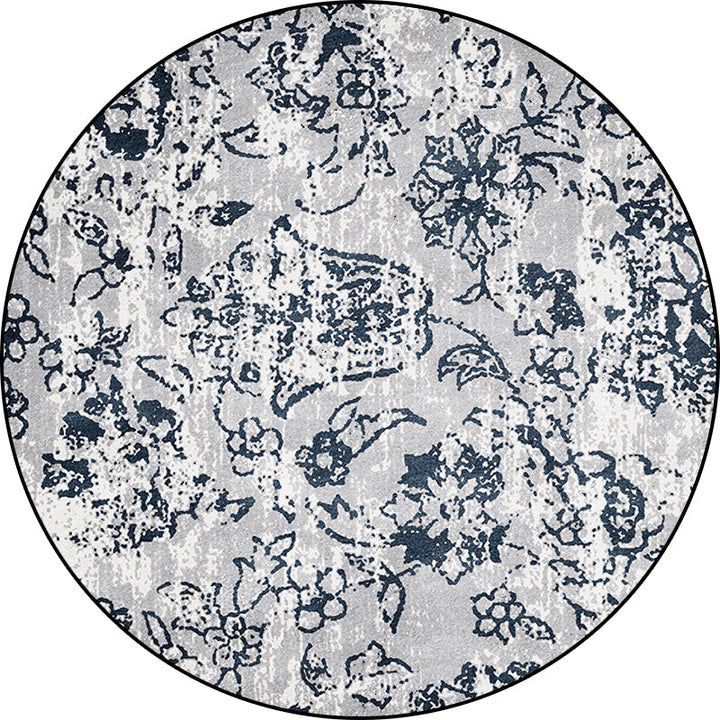 Lisslune | Gray Shabby Chic Rug Polyester Floral Pattern Rug Washable Non-Slip Back Rug for Living Room