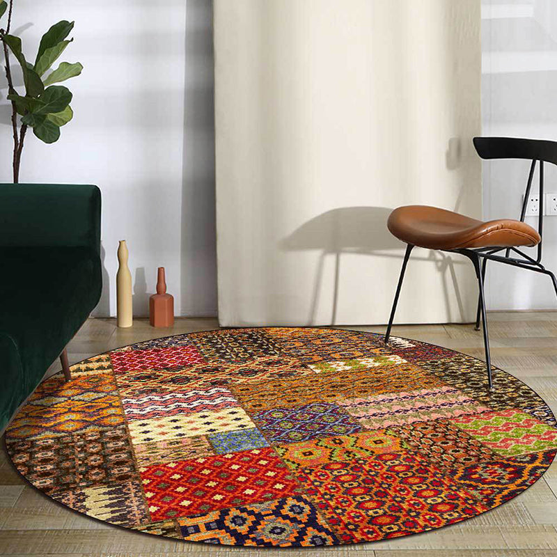 Lisslune | Yellow Southwestern Rug Polyester tribal checkered pattern rug washable with non-slip backing rug for the living room