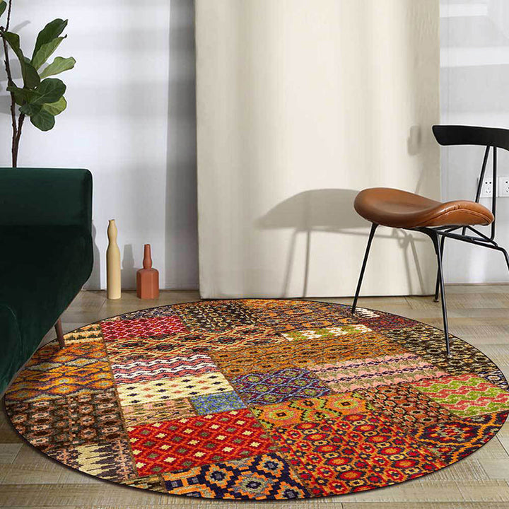 Lisslune | Yellow Southwestern Rug Polyester tribal checkered pattern rug washable with non-slip backing rug for the living room