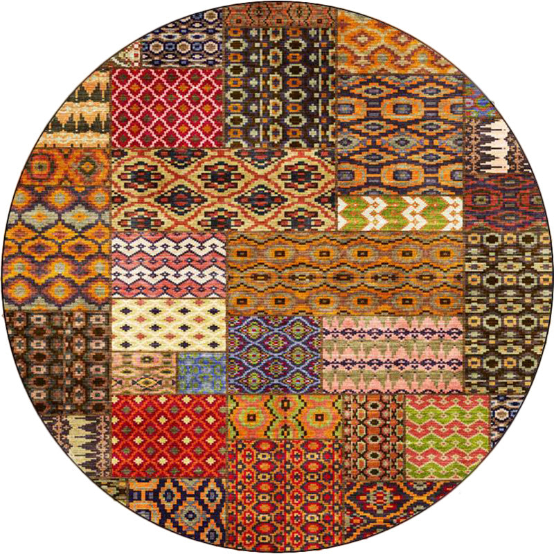 Lisslune | Yellow Southwestern Rug Polyester tribal checkered pattern rug washable with non-slip backing rug for the living room