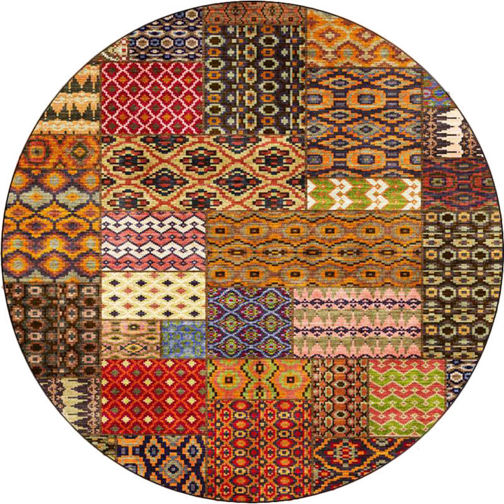 Lisslune | Yellow Southwestern Rug Polyester tribal checkered pattern rug washable with non-slip backing rug for the living room