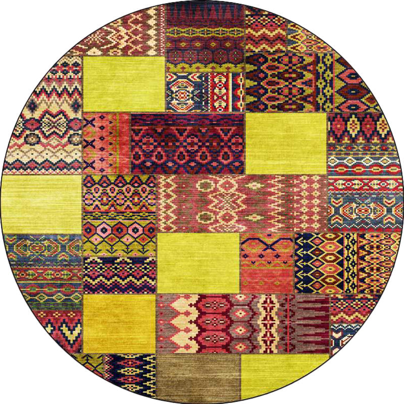 Lisslune | Yellow Southwestern Rug Polyester tribal checkered pattern rug washable with non-slip backing rug for the living room