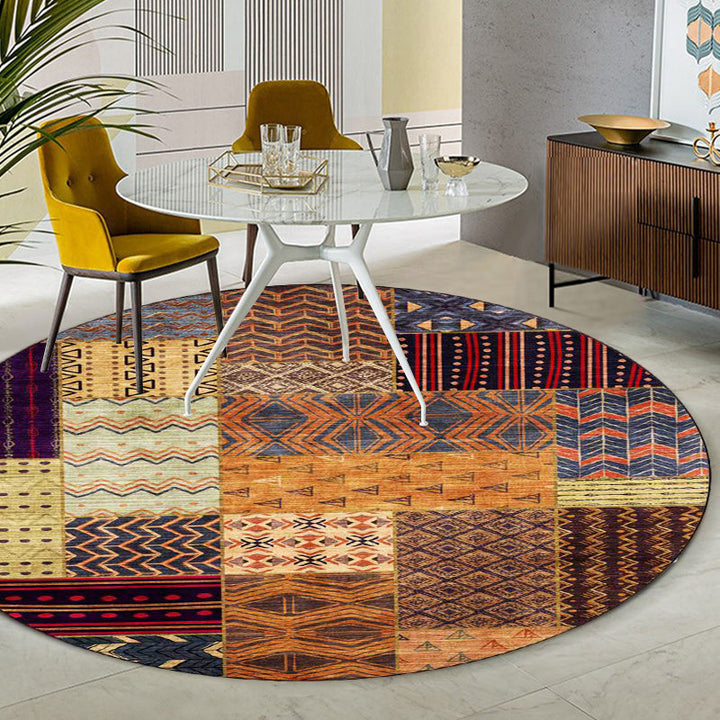 Lisslune | Yellow Southwestern Rug Polyester tribal checkered pattern rug washable with non-slip backing rug for the living room