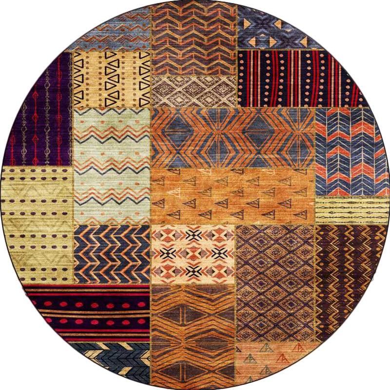 Lisslune | Yellow Southwestern Rug Polyester tribal checkered pattern rug washable with non-slip backing rug for the living room
