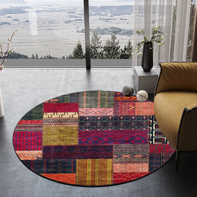 Lisslune | Yellow Southwestern Rug Polyester tribal checkered pattern rug washable with non-slip backing rug for the living room