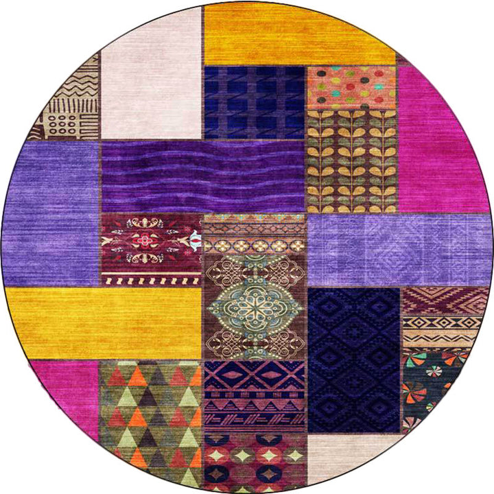 Lisslune | Yellow Southwestern Rug Polyester tribal checkered pattern rug washable with non-slip backing rug for the living room