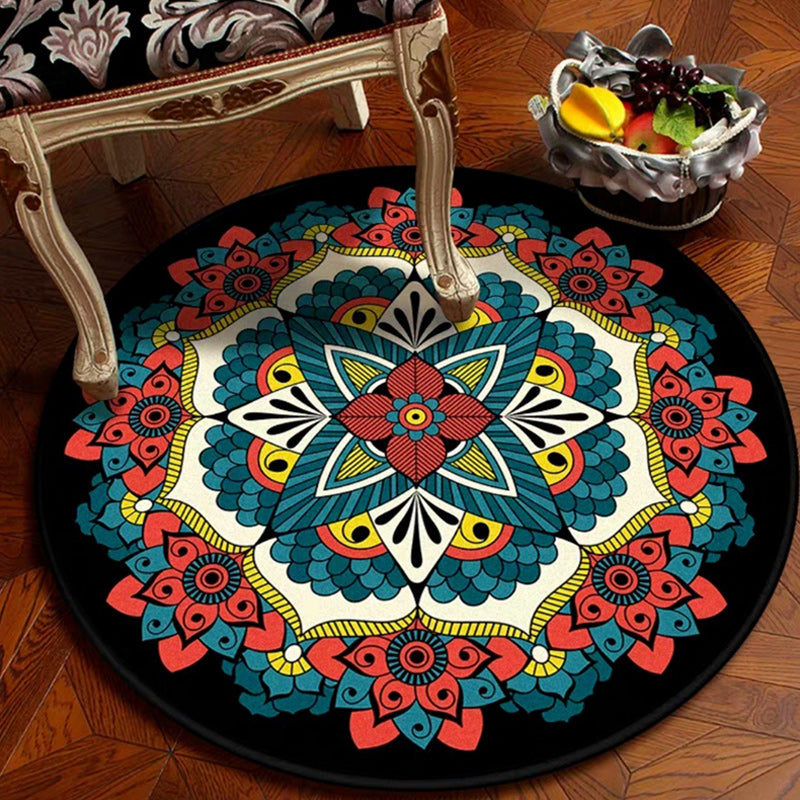 Lisslune | Persian Floral Pattern Carpet Red and Blue Polyester Carpet Machine Washable Non-Slip Carpet for the Bedroom