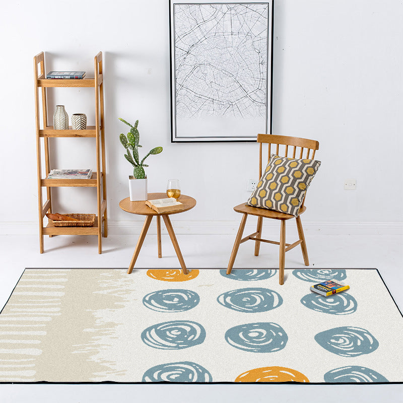 Lisslune | Novelty living room rug in ivory geometry circle print rug polyester machine washable area rug