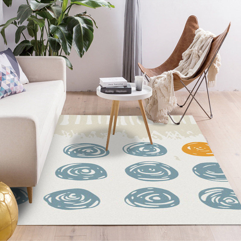 Lisslune | Novelty living room rug in ivory geometry circle print rug polyester machine washable area rug
