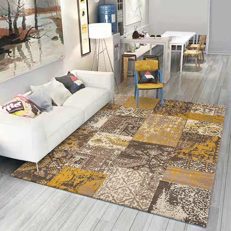 Lisslune | Shabby Chic Tribal Pattern Rug Blue and Yellow Polyester Rug Machine Washable Non-Slip Rug for the Bedroom