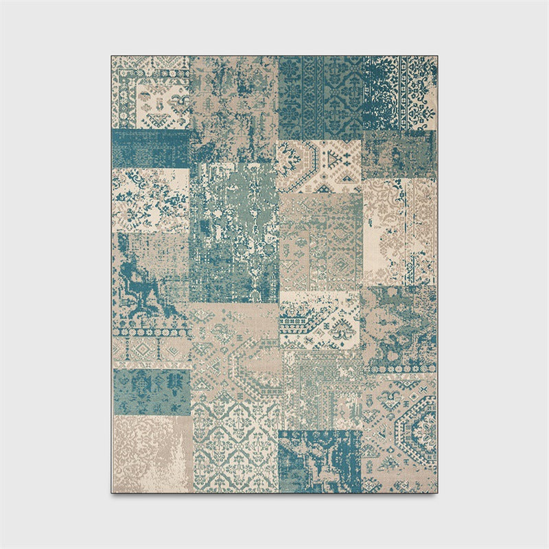 Lisslune | Shabby Chic Tribal Pattern Rug Blue and Yellow Polyester Rug Machine Washable Non-Slip Rug for the Bedroom