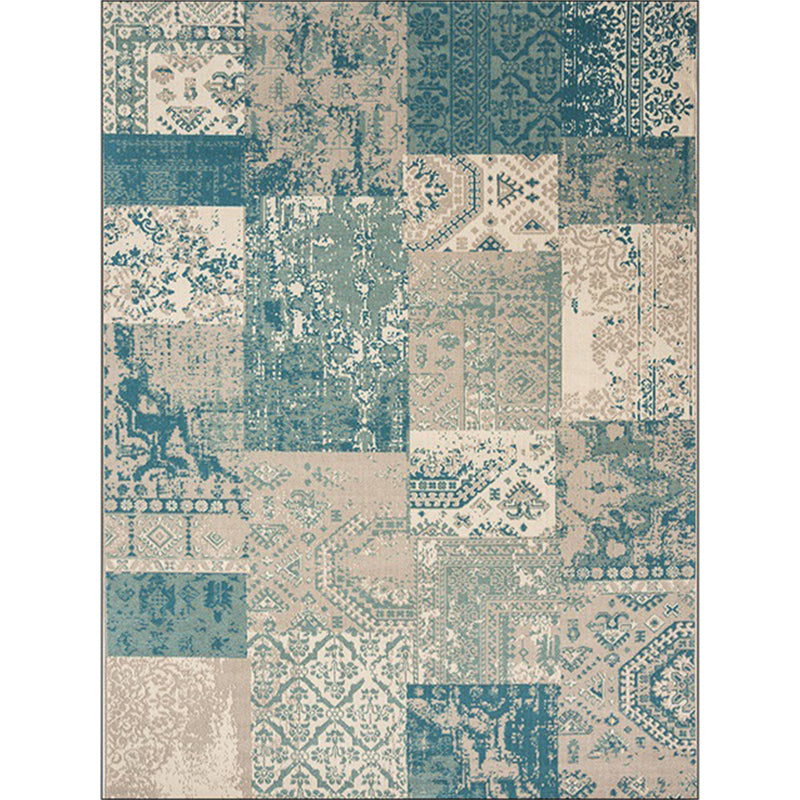 Lisslune | Shabby Chic Tribal Pattern Rug Blue and Yellow Polyester Rug Machine Washable Non-Slip Rug for the Bedroom