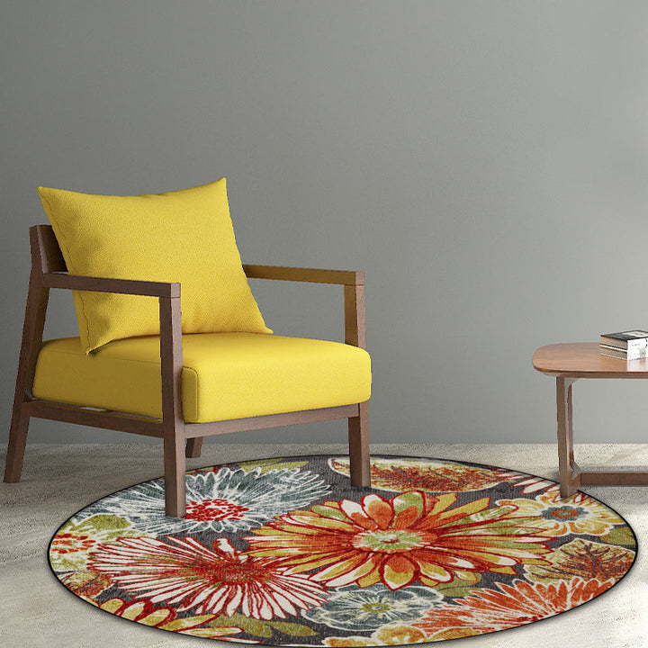 Lisslune | Retro Floral Pattern Rug Orange Shabby Chic Rug Polyester Washable Non-slip Back Rug for Living Room