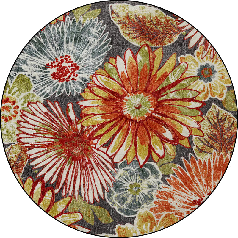 Lisslune | Retro Floral Pattern Rug Orange Shabby Chic Rug Polyester Washable Non-slip Back Rug for Living Room