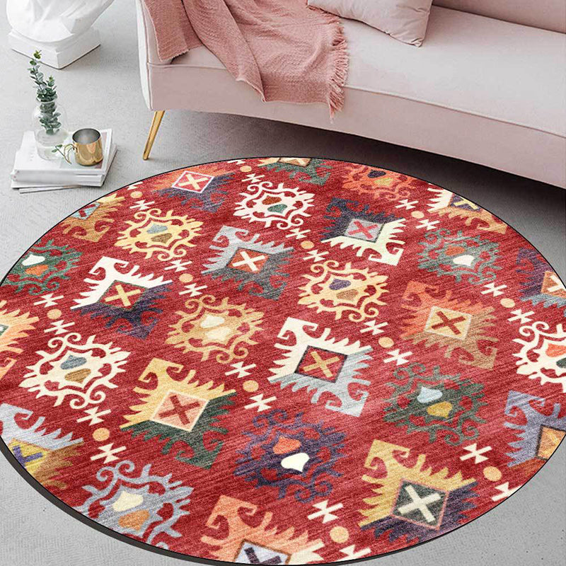 Lisslune | Traditional Southwest Pattern Rug Red Tribal Rug Polyester Washable Non-Slip Backing Rug for Living Room