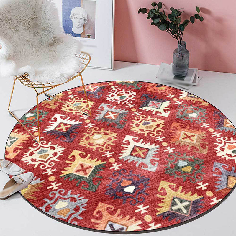 Lisslune | Traditional Southwest Pattern Rug Red Tribal Rug Polyester Washable Non-Slip Backing Rug for Living Room
