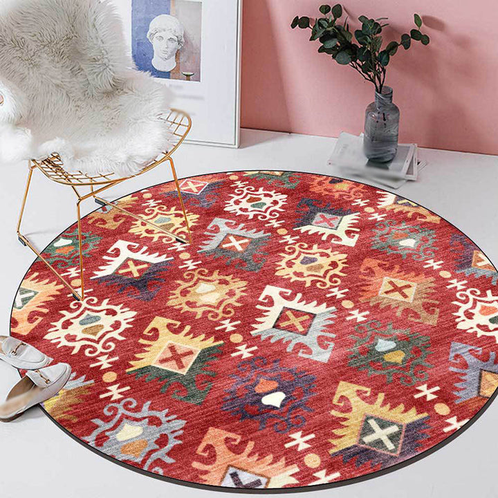 Lisslune | Traditional Southwest Pattern Rug Red Tribal Rug Polyester Washable Non-Slip Backing Rug for Living Room