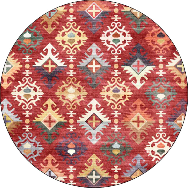 Lisslune | Traditional Southwest Pattern Rug Red Tribal Rug Polyester Washable Non-Slip Backing Rug for Living Room