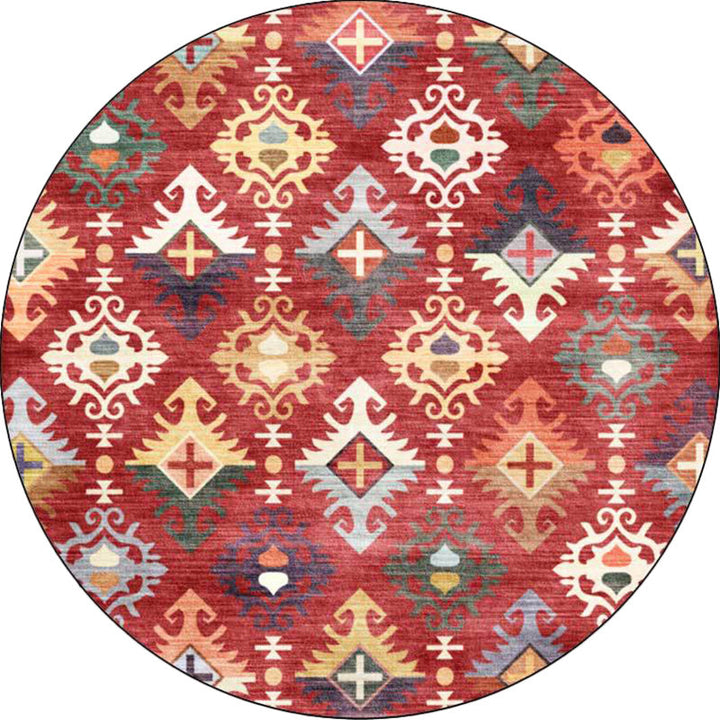 Lisslune | Traditional Southwest Pattern Rug Red Tribal Rug Polyester Washable Non-Slip Backing Rug for Living Room
