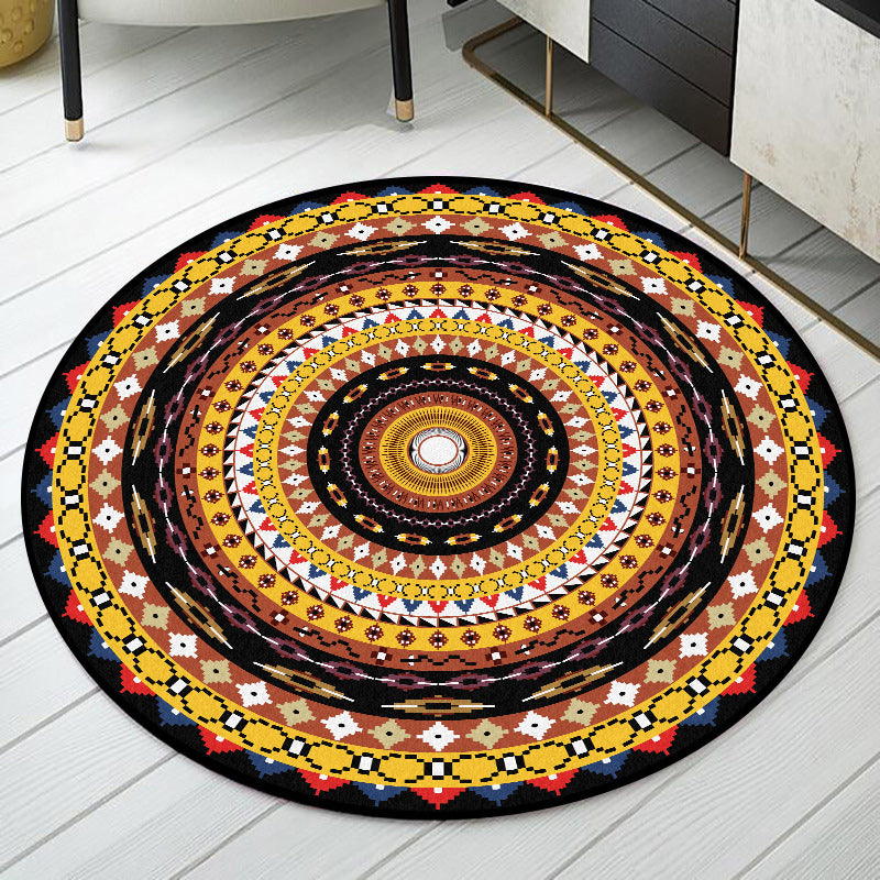 Lisslune | Orange Sou'wester Rug Polyester concentric circles pattern rug washable non-slip backing rug for living room
