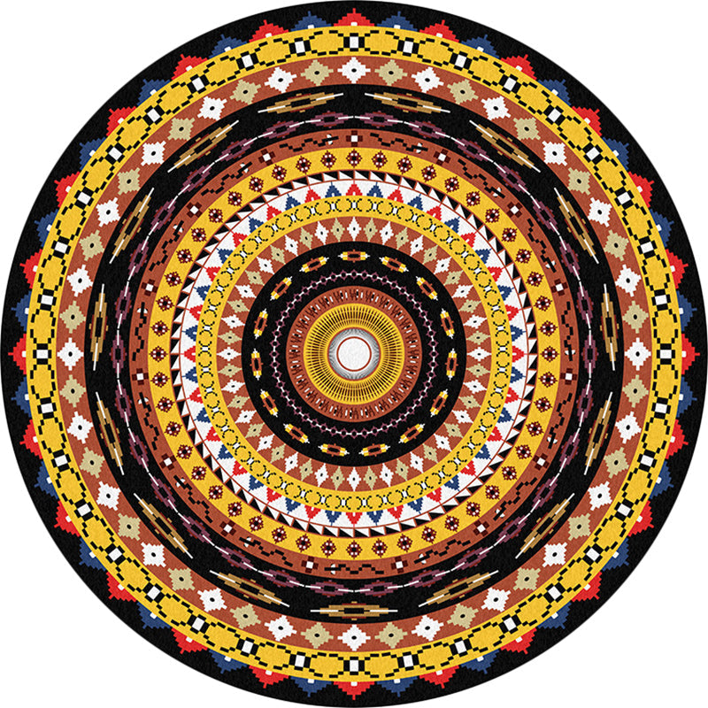 Lisslune | Orange Sou'wester Rug Polyester concentric circles pattern rug washable non-slip backing rug for living room