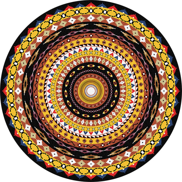 Lisslune | Orange Sou'wester Rug Polyester concentric circles pattern rug washable non-slip backing rug for living room
