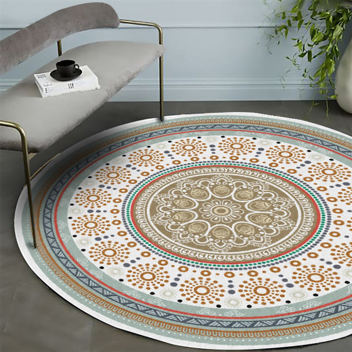 Lisslune | American concentric circles pattern carpet with floral yellow polyester carpet machine washable non-slip rug for bedroom