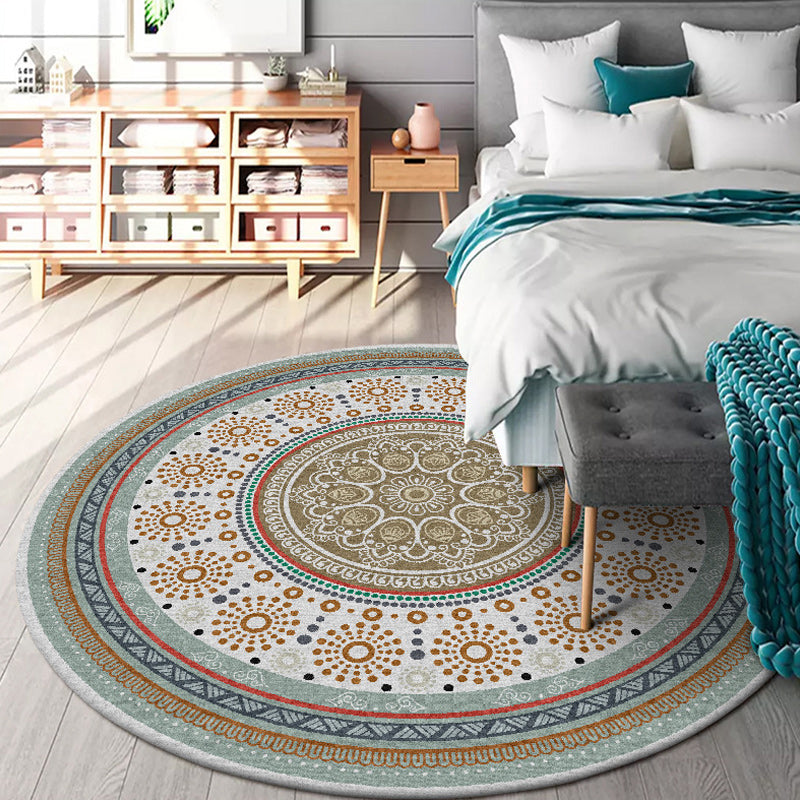 Lisslune | American concentric circles pattern carpet with floral yellow polyester carpet machine washable non-slip rug for bedroom