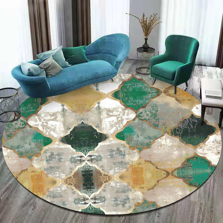 Lisslune | Green and Yellow Moroccan Carpet Polyester Azulejo Print Carpet Washable non-slip back Carpet for Living Room
