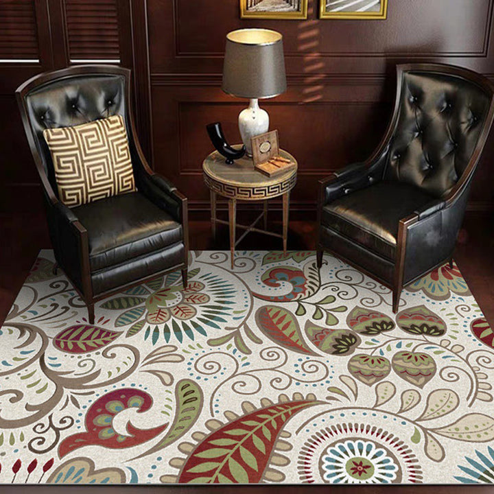 Lisslune | White Vintage Carpet Polyester Paisley Pattern Carpet Washable Non-Slip Back Carpet for Living Room