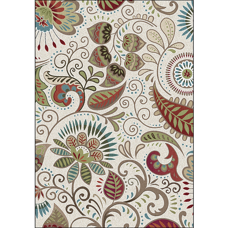 Lisslune | White Vintage Carpet Polyester Paisley Pattern Carpet Washable Non-Slip Back Carpet for Living Room