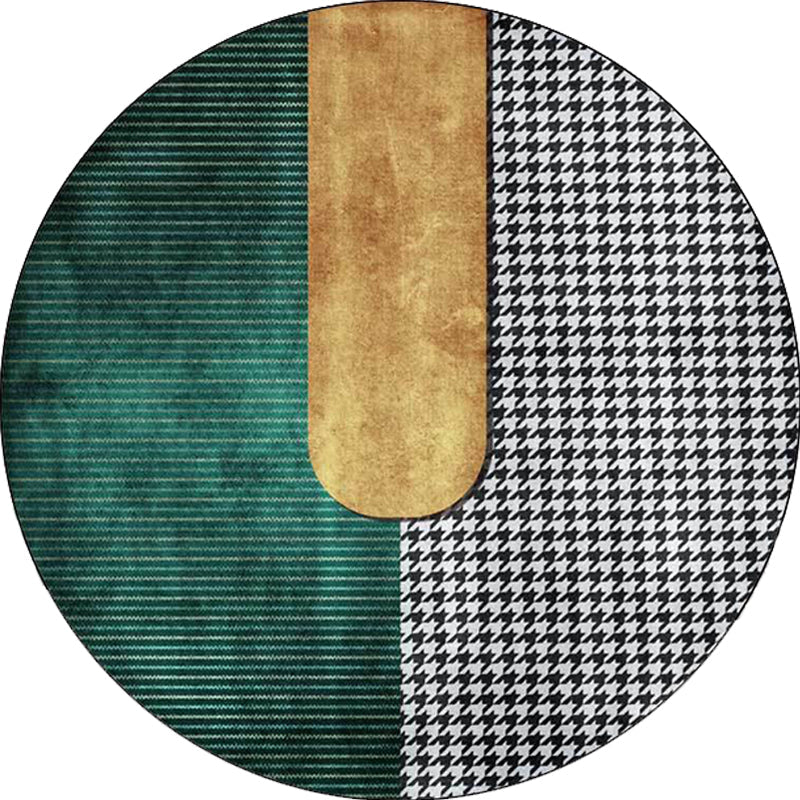 Lisslune | Contemporary Houndstooth pattern rug green and gold polyester rug machine washable non-slip rug for the bedroom