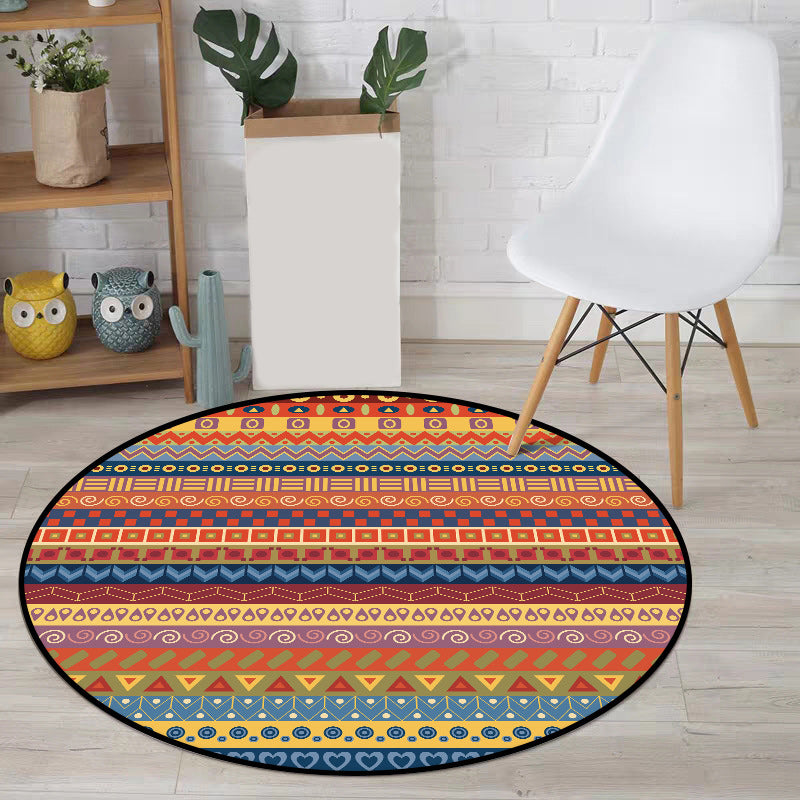 Lisslune | Classic Striped Pattern Rug Orange Tribal Rug Polyester Washable Non-Slip Backing Rug for Living Room