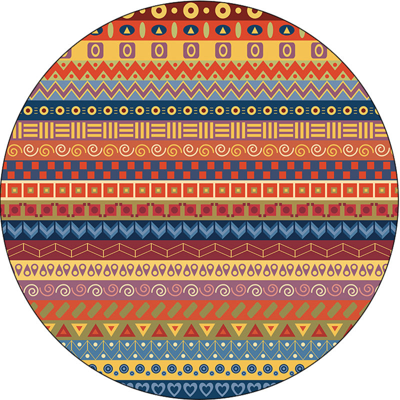 Lisslune | Classic Striped Pattern Rug Orange Tribal Rug Polyester Washable Non-Slip Backing Rug for Living Room