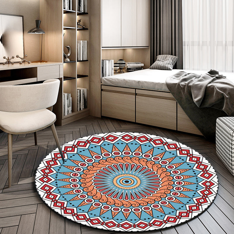 Lisslune | Red and blue southwestern rug polyester tribal pattern rug washable non-slip rug for living room