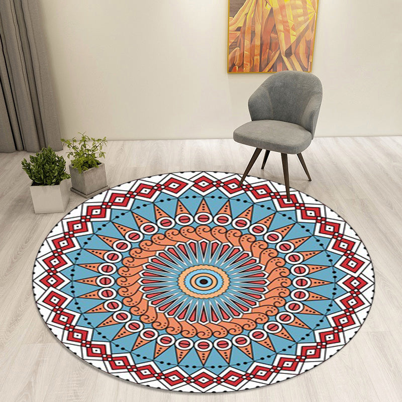Lisslune | Red and blue southwestern rug polyester tribal pattern rug washable non-slip rug for living room