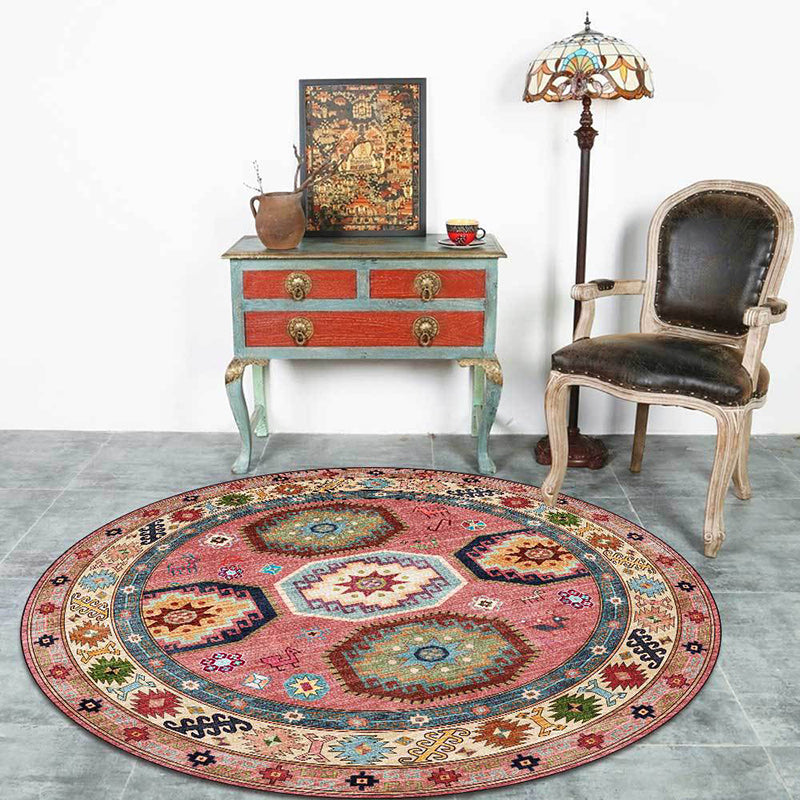 Lisslune | Americana Tribal Pattern Carpet Red Polyester Carpet Machine Washable Non-Slip Area Rug for Bedroom