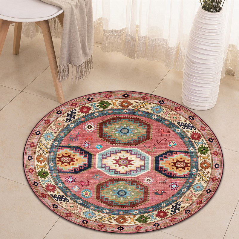 Lisslune | Americana Tribal Pattern Carpet Red Polyester Carpet Machine Washable Non-Slip Area Rug for Bedroom