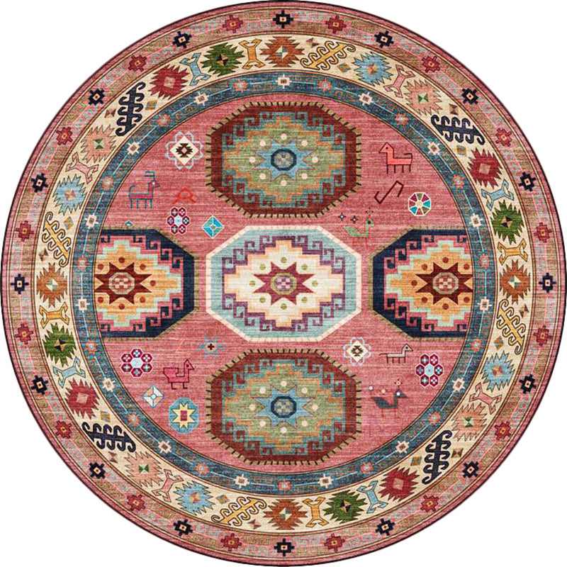 Lisslune | Americana Tribal Pattern Carpet Red Polyester Carpet Machine Washable Non-Slip Area Rug for Bedroom