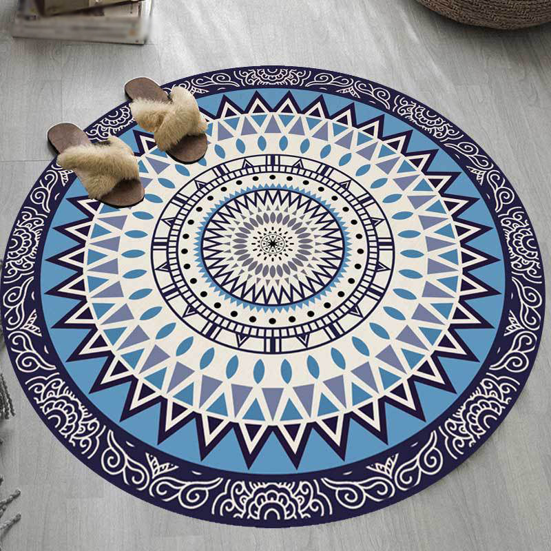 Lisslune | American concentric circles pattern rug blue polyester rug machine washable anti-slip area rug for bedroom
