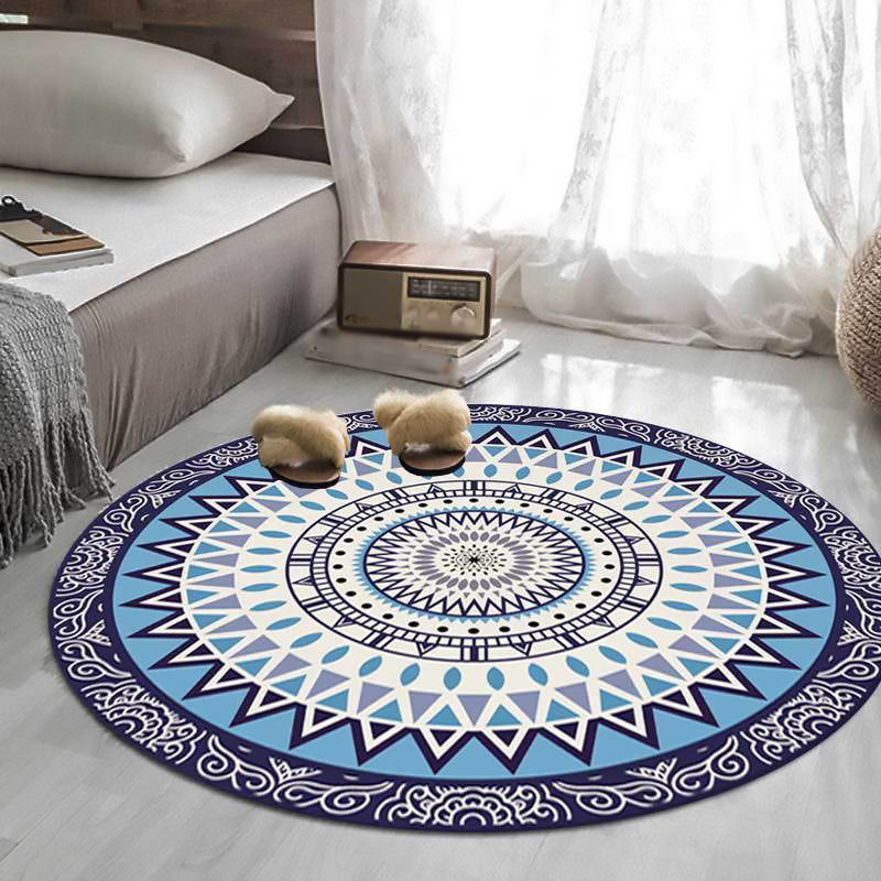 Lisslune | American concentric circles pattern rug blue polyester rug machine washable anti-slip area rug for bedroom