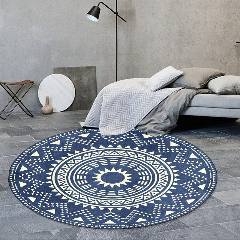 Lisslune | Blue and green southwest rug Polyester geometric pattern rug washable non-slip backing rug for living room