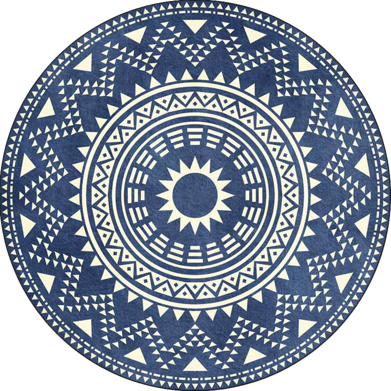 Lisslune | Blue and green southwest rug Polyester geometric pattern rug washable non-slip backing rug for living room