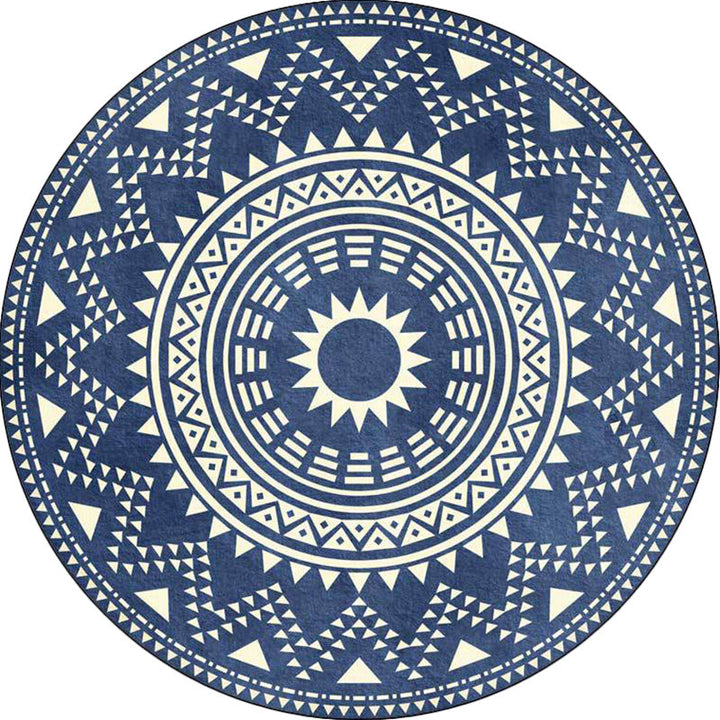 Lisslune | Blue and green southwest rug Polyester geometric pattern rug washable non-slip backing rug for living room