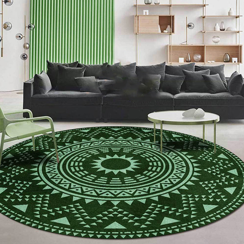 Lisslune | Blue and green southwest rug Polyester geometric pattern rug washable non-slip backing rug for living room