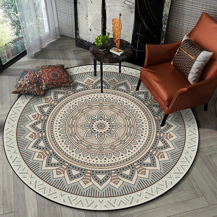 Lisslune | Light Green Southwest Carpet Polyester Concentric Circles and Floral Pattern Carpet Washable Non-Slip Back Carpet for Living Room