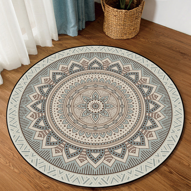 Lisslune | Light Green Southwest Carpet Polyester Concentric Circles and Floral Pattern Carpet Washable Non-Slip Back Carpet for Living Room
