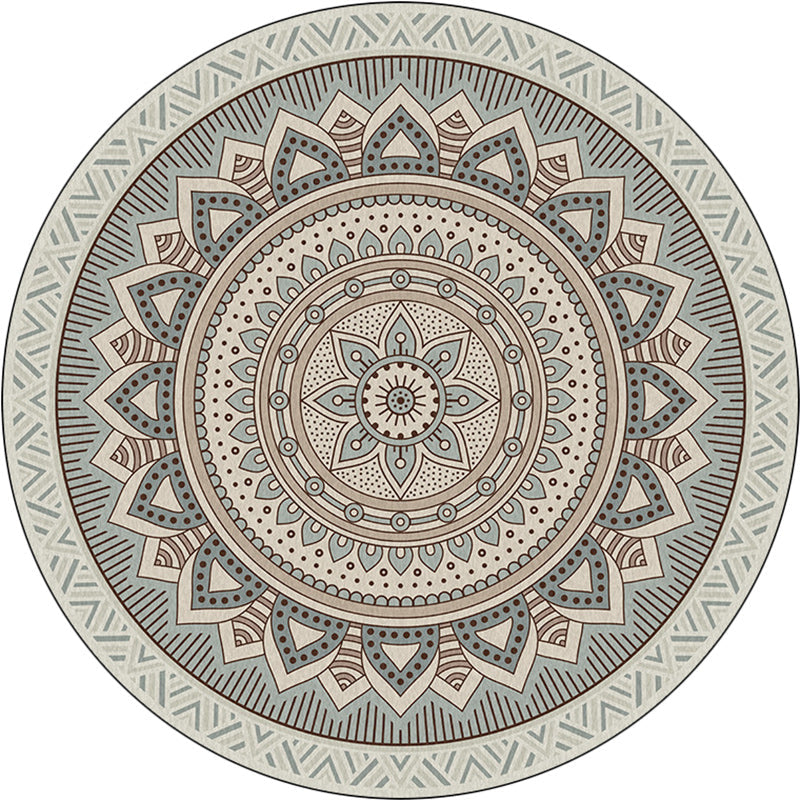 Lisslune | Light Green Southwest Carpet Polyester Concentric Circles and Floral Pattern Carpet Washable Non-Slip Back Carpet for Living Room