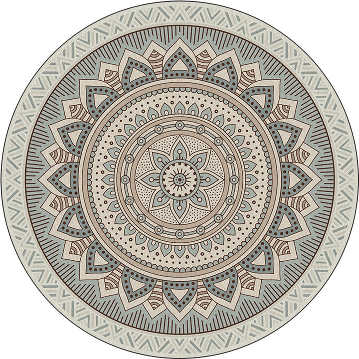 Lisslune | Light Green Southwest Carpet Polyester Concentric Circles and Floral Pattern Carpet Washable Non-Slip Back Carpet for Living Room